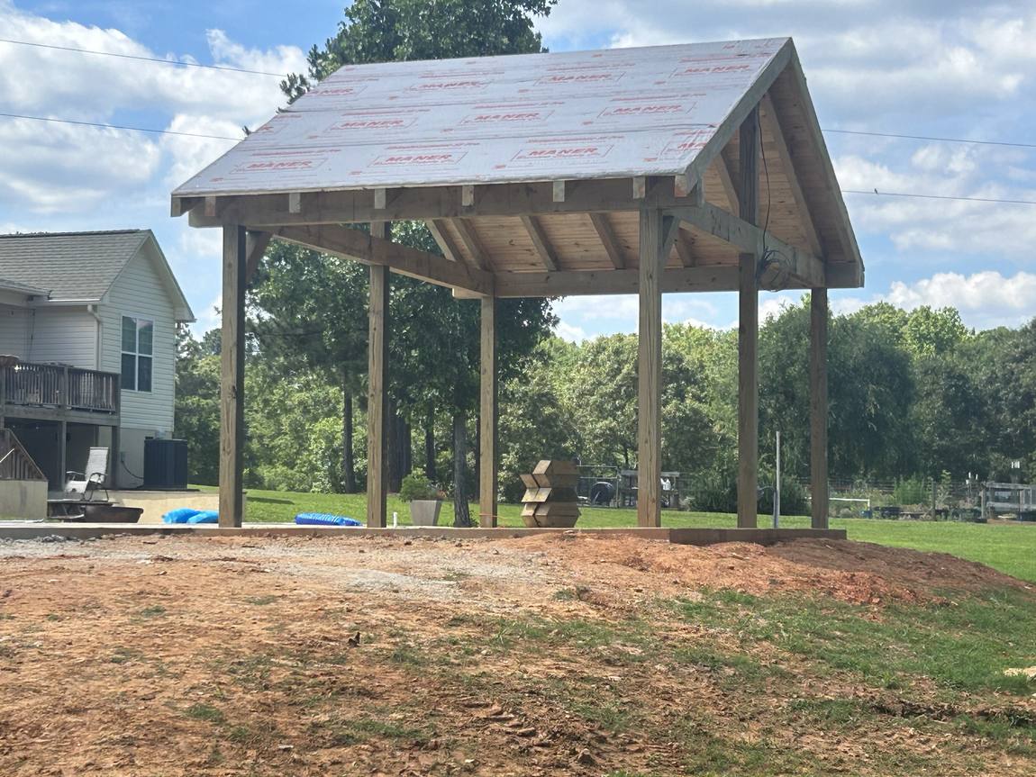 Timber-frame pavilion from the yard