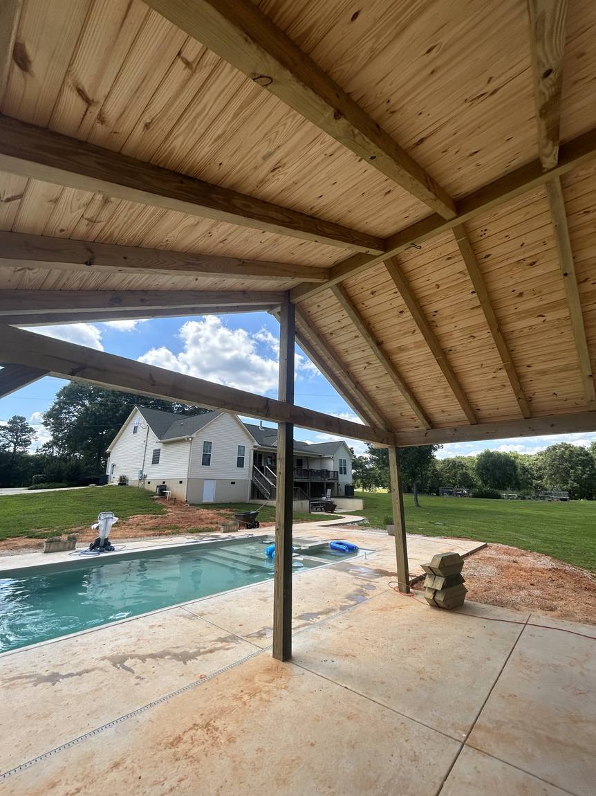 Pavilion ceiling looking out over the pool